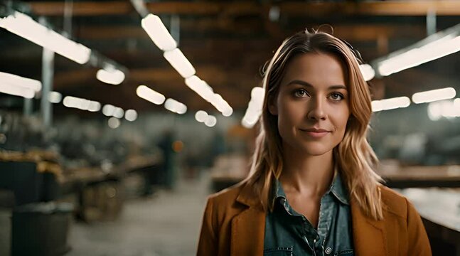 Gerberin steht vor Ihrem Arbeitsplatz in einer Gerberei