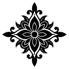 Floral vector ornament black color silhouette, white background