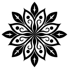 Floral vector ornament black color silhouette, white background