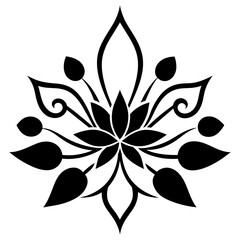 Floral vector ornament black color silhouette, white background