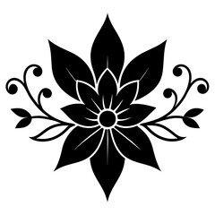 Floral vector ornament black color silhouette, white background