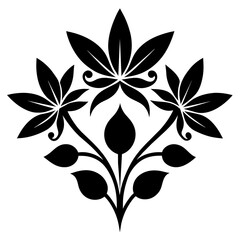 Floral vector ornament black color silhouette, white background