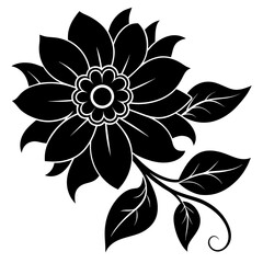 Floral vector ornament black color silhouette, white background