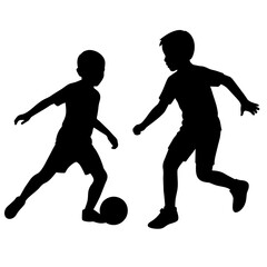 siblings are playing with a soccer ball vector silhouette, white background