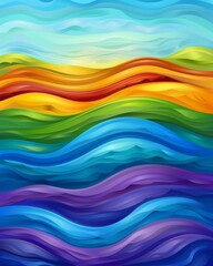 A vibrant painting featuring a wave in rainbow colors, capturing the dynamic movement and energy of the ocean.