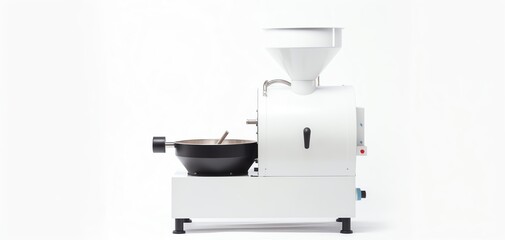 Modern white industrial mixer machine for processing and blending ingredients in a professional kitchen or factory setting.