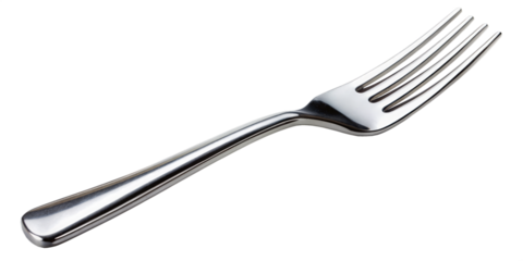 a single stainless steel fork on a transparent background