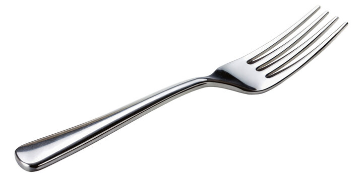 a single stainless steel fork on a transparent background