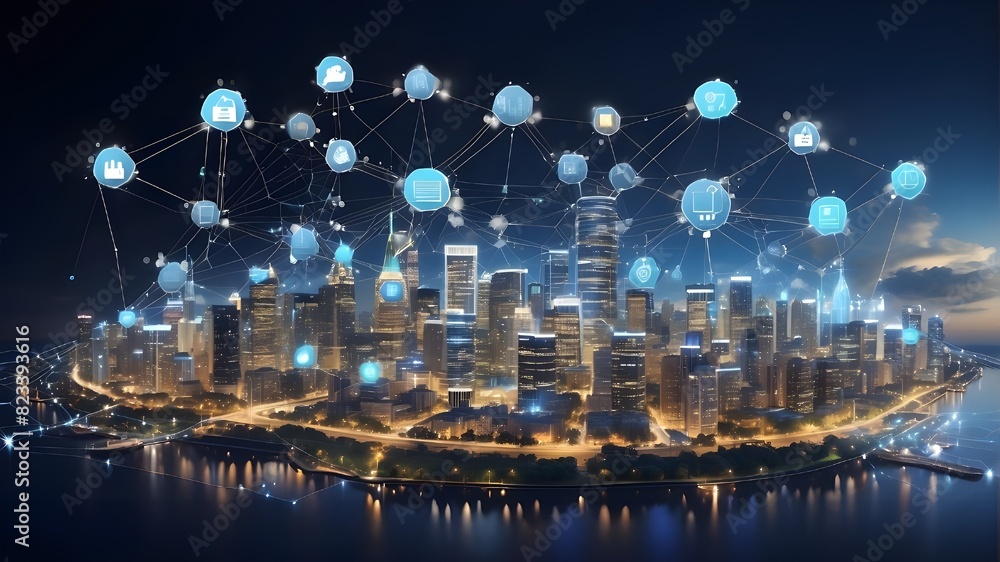 Poster connect diagram technology, cloud computing, 5g wireless networks, and high-speed internet smart cit