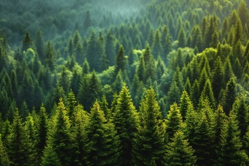 Digital image of  forest with many pine trees in the background, high quality, high resolution