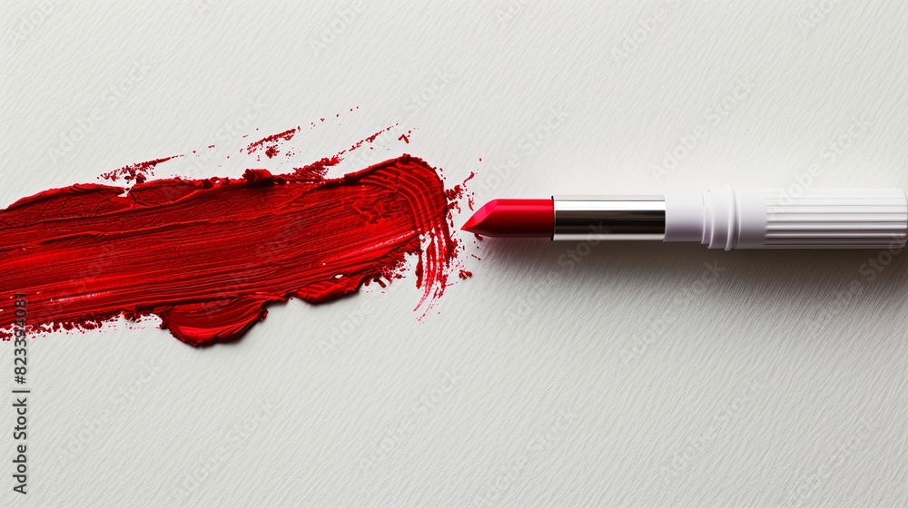 Poster a close-up view of a vibrant red lipstick smudge on a pristine white surface. generative ai