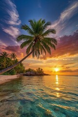 Tropical Paradise with Palm Trees and White Sandy Beaches