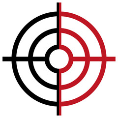
Illustration showing a half black half red shooting target icon on a white background