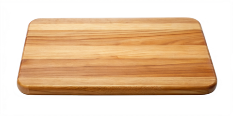  a rectangular wooden cutting board placed on a transparent background