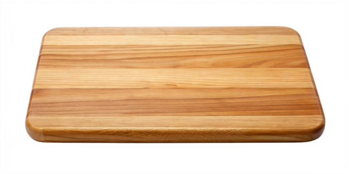  a rectangular wooden cutting board placed on a transparent background