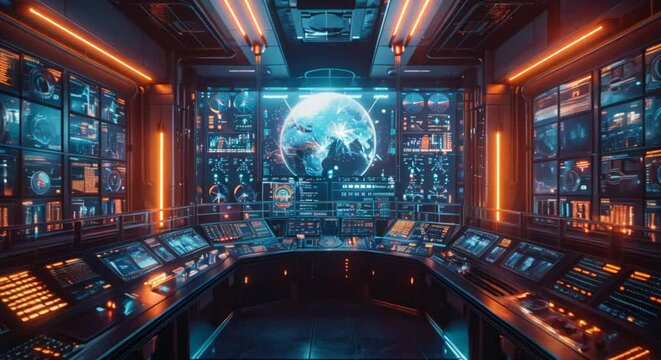 A photorealistic scene of a control room monitoring energy usage across a plant