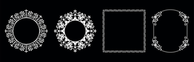 Set of decorative frames Elegant vector element for design in Eastern style, place for text. Floral black and white borders. Lace illustration for invitations and greeting cards.