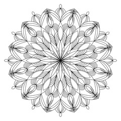 mandala circle pattern vintage decorative pattern indian skin painting tattoo oriental art Mandala floral coloring page for adults relaxation, black and white mandala coloring page hand drawn outlined