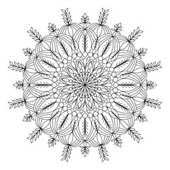 mandala circle pattern vintage decorative pattern indian skin painting tattoo oriental art Mandala floral coloring page for adults relaxation, black and white mandala coloring page hand drawn outlined