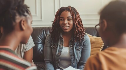 A diverse group of individuals sitting closely in a circle, engaged in conversation and interaction