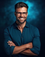 A bearded man wearing glasses smiles warmly at the camera