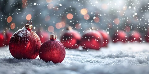 Christmas decorations on a snowy white background ready for festive text. Concept Christmas Photoshoot, Snowy Backdrop, Festive Text, Holiday Decorations, Winter Wonderland