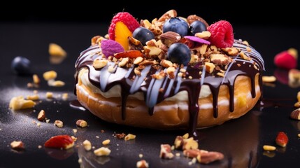 Close-up view of artisanal donut with creative toppings