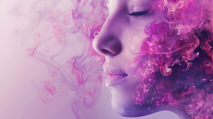 Artistic profile of woman with purple abstract design