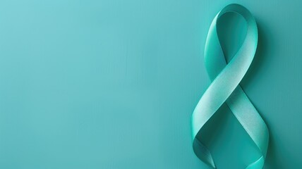 Teal ribbon on textured teal background, symbolizing awareness for specific causes
