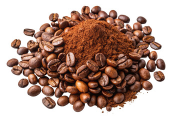 coffee beans and powder on transparent background