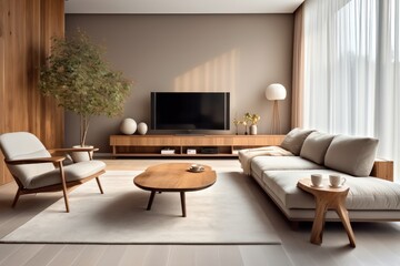 Interior of modern living room. Elegant Minimalist  Living Room. Beautiful and large living room interior. Interior of a bright living room.