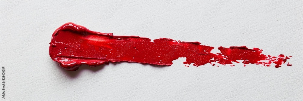 Poster a close-up of a lipstick smudge in classic red matte on a white surface. the elegant swatch adds a t