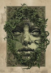 a woman with a face made of plants