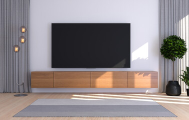 Modern living room interior with white walls. 3d rendering