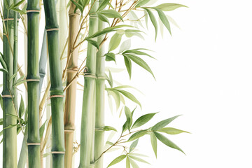 Obraz premium Watercolor depiction of bamboo stalks and leaves on a white background