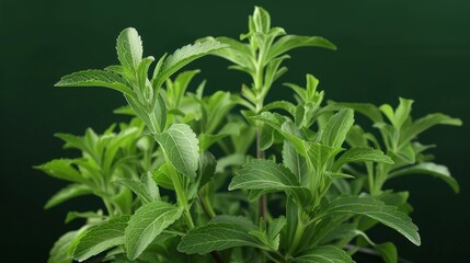 Lush Green Stevia Plants on Dark Background in Studio Setting