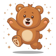 Cute Cartoonish Bear with Stars and Shadow on Separate Layers