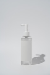 Blank label on product bottle on white background with falling shadow