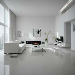 modern living room with withe theme