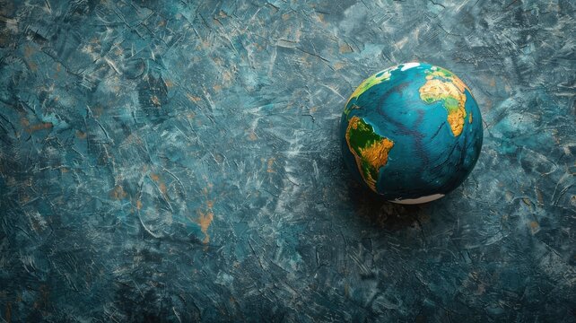 Model globe on textured blue background
