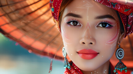 Portrait beautiful asia woman with Burmese woman concept