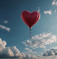 Obraz premium Red heart shaped balloon flying 