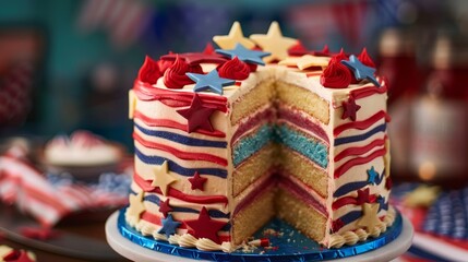 Patriotic Red, White, and Blue Layered Cake for American Celebrations