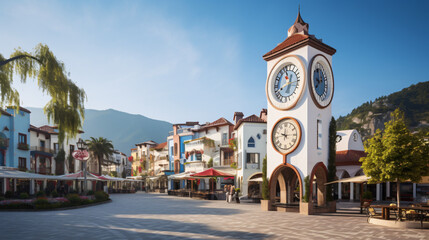  Clock tower with Mokka cafe on a central square