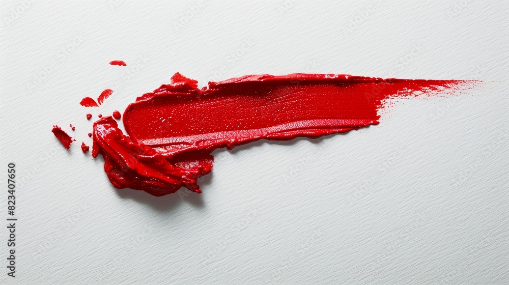 Poster close up of a red lipstick smudge on white surface with a visible swipe of the lipstick. generative 