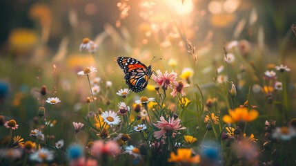 Monarch butterfly on a summer meadow flower
