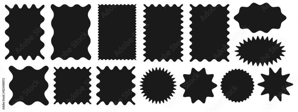 Aufkleber zig zag edge rectangle shape collection. set of wavy abstract geometric forms. jagged patches set. d