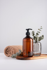 Bath and wellness still life with terry cotton towel and cosmetic bottle for healthy wellbeing