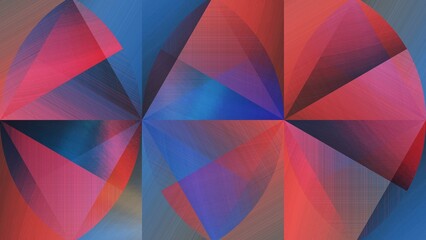 Fototapeta premium Modern red and blue geometric wallpaper with a rough texture and blended appearance