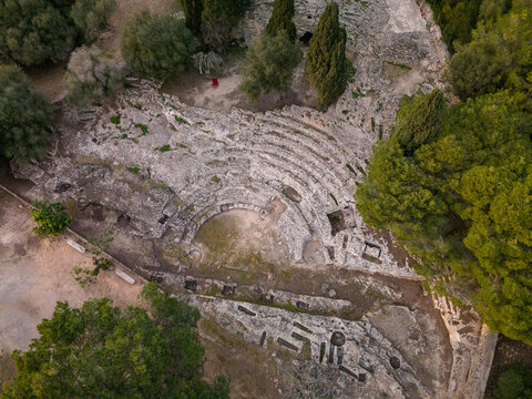 Aerial view of Roman Theatre of Pollentia, Alcudia in Mallorca